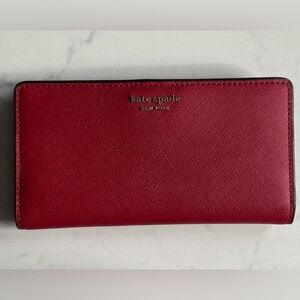 Kate Spade Cameron slim bifold wallet red/raspberry/maroon color EUC
